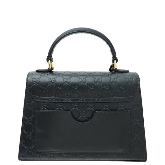 Gucci Black GG Guccissima Padlock Top Handle Small Bag