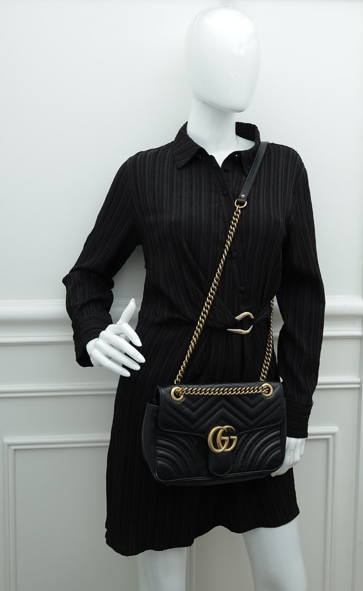 Gucci Black GG Marmont Matelasse Small Shoulder Bag