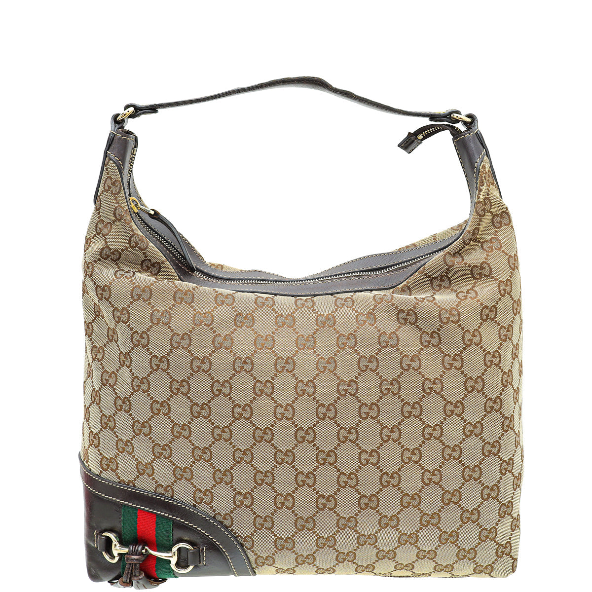 Gucci Bicolor GG Canvas Web Horsebit Tassel Hobo Medium Bag