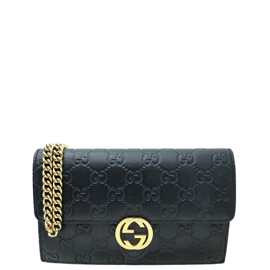 Gucci Black GG Guccissima Signature Chain Wallet