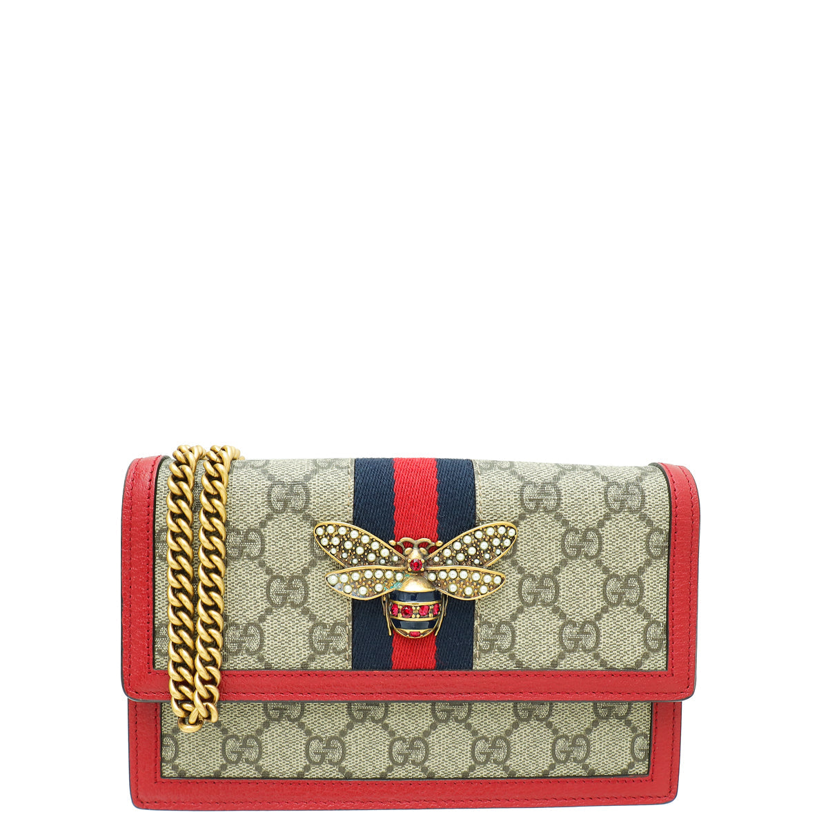 Gucci Multicolor Web Queen Margaret Chain Wallet