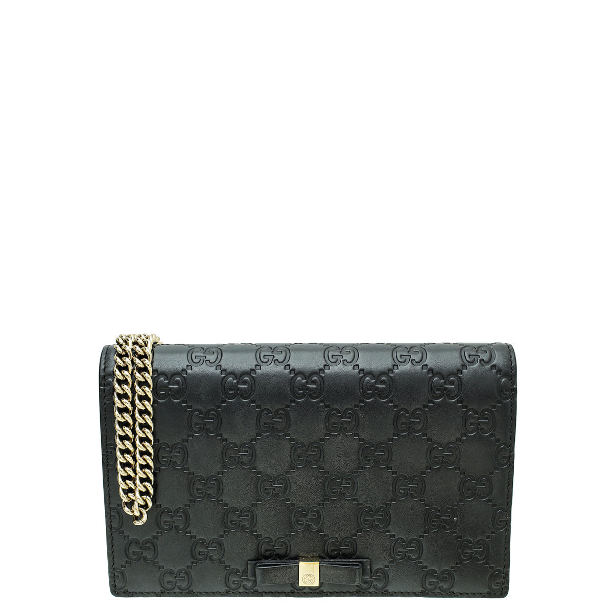 Gucci Black Guccissima Bow Chain Wallet