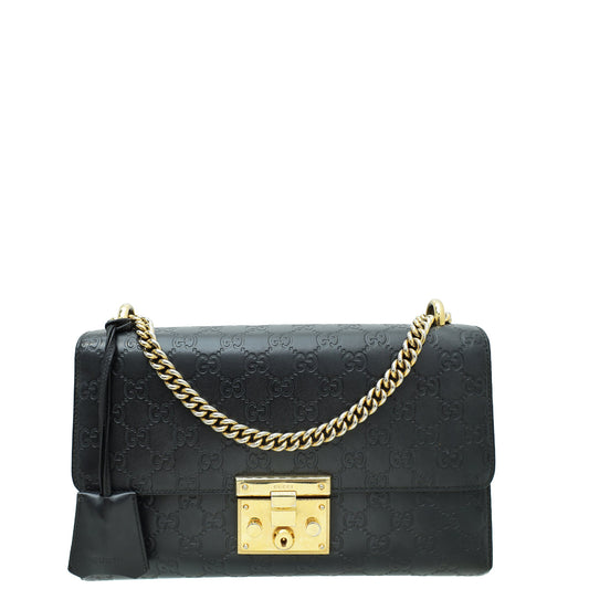 Gucci Black GG Guccissima Padlock Medium Shoulder Bag