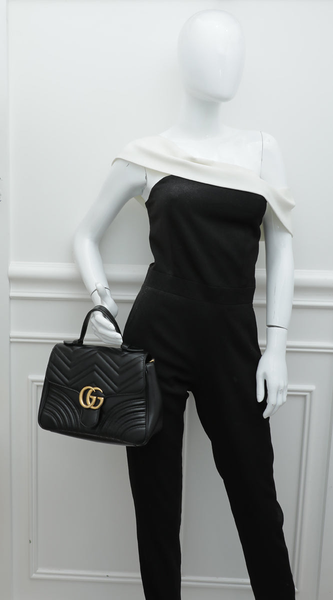 Gucci Black GG Marmont Top Handle Small Bag