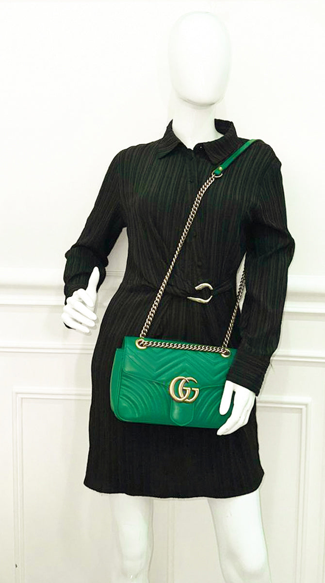 Gucci Green GG Marmont Matelasse Small Shoulder Bag