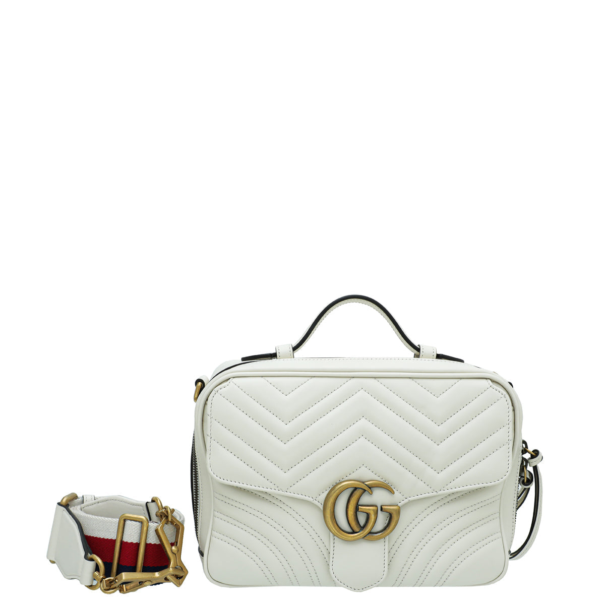 Gucci White Sylvie Web GG Marmont Bag