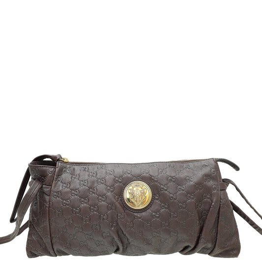 Gucci Dark Brown Guccissima Hysteria Large Clutch