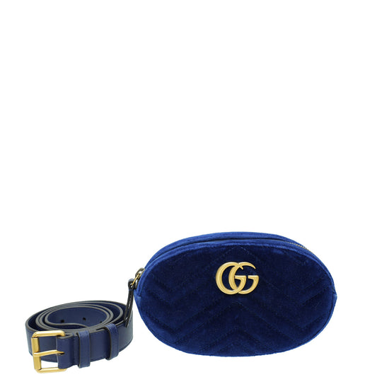 Gucci Navy Blue Velvet GG Marmont Mini Belt Bag