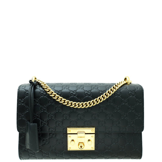 Gucci Black GG Guccissima Padlock Medium Shoulder Bag