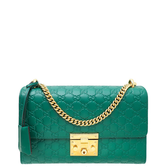 Gucci Green GG Guccissima Padlock Medium Shoulder Bag