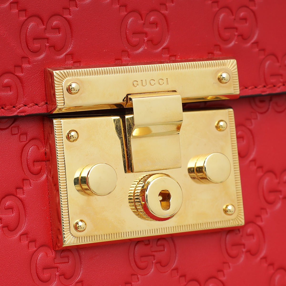 Gucci Red GG Guccissima Padlock Medium Top Handle Bag