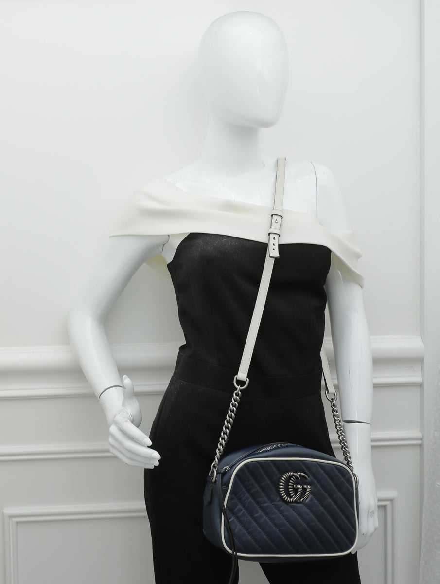 Gucci Navy Blue GG Marmont Small Camera Shoulder Bag