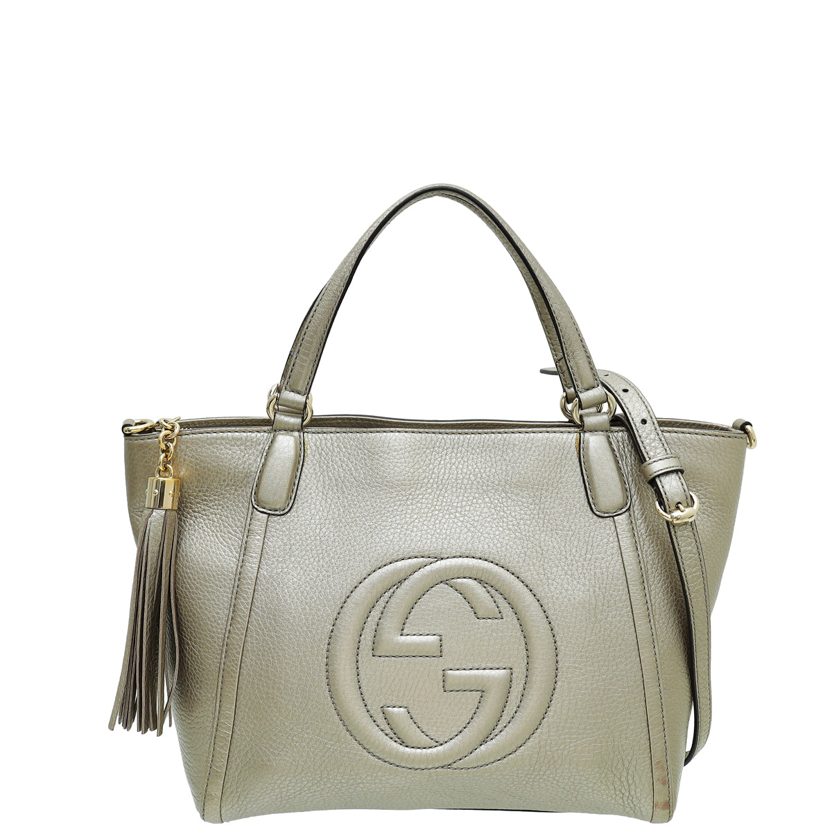 Gucci Metallic Champagne Soho Convertible Tote Small Bag