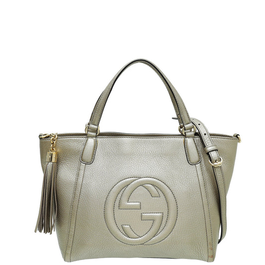 Gucci Metallic Champagne Soho Convertible Tote Small Bag