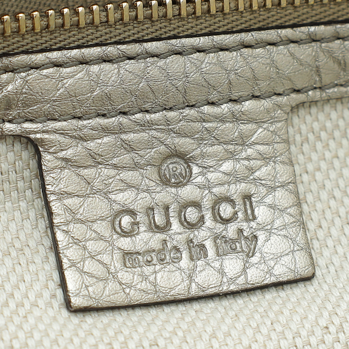 Gucci Metallic Champagne Soho Convertible Tote Small Bag