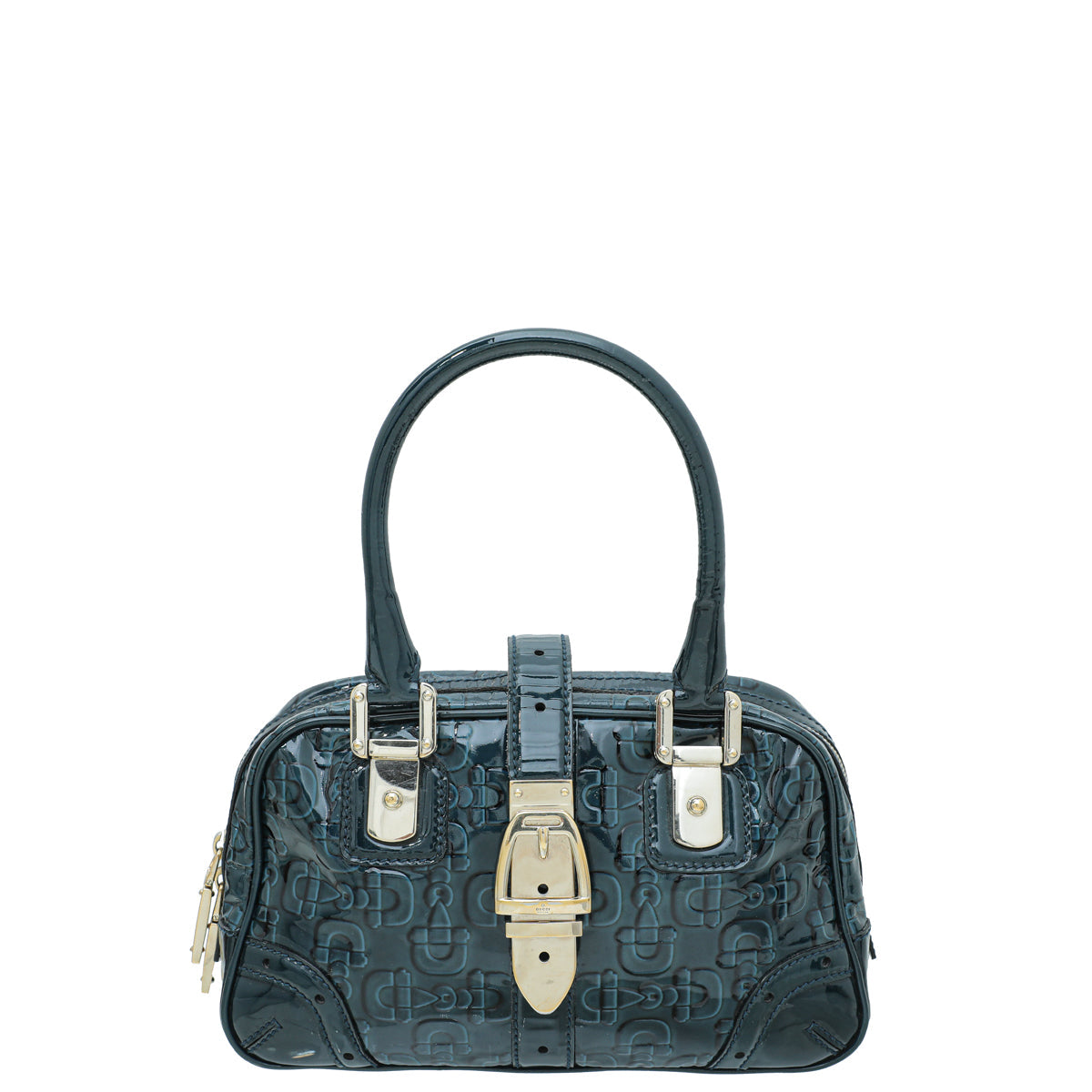 Gucci Teal Horsebit Print Buckle Tote Bag