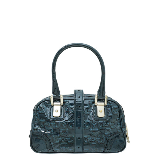 Gucci Teal Horsebit Print Buckle Tote Bag