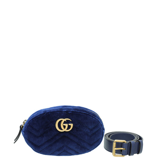 Gucci Navy Blue Velvet GG Marmont Belt Bag