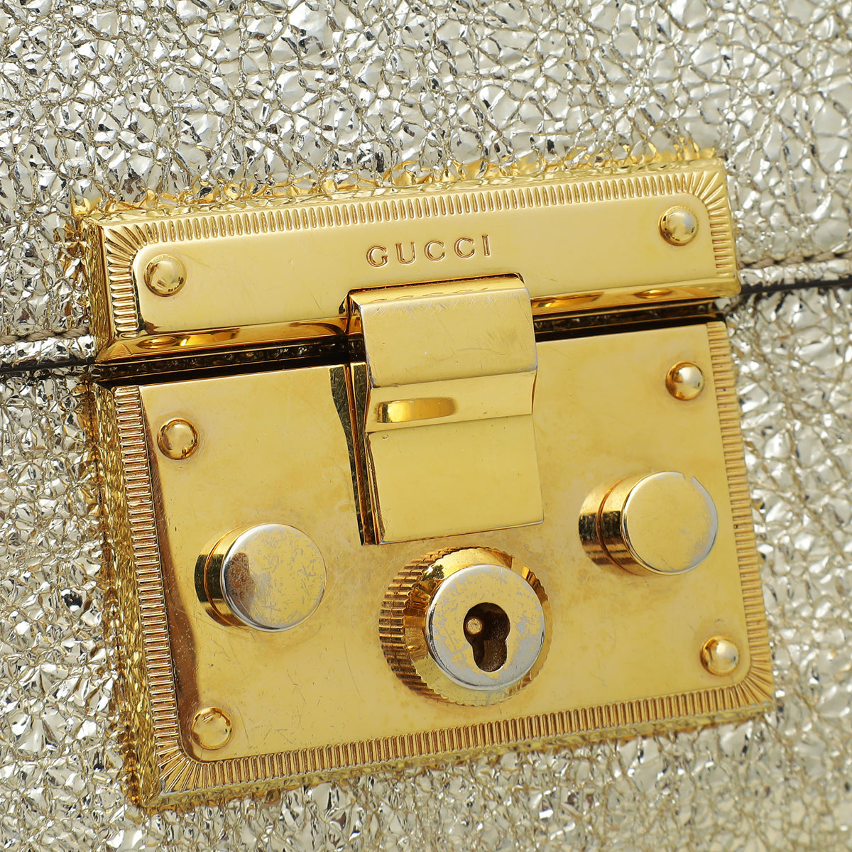 Gucci Metallic Gold Laminated Padlock Chain Small Bag