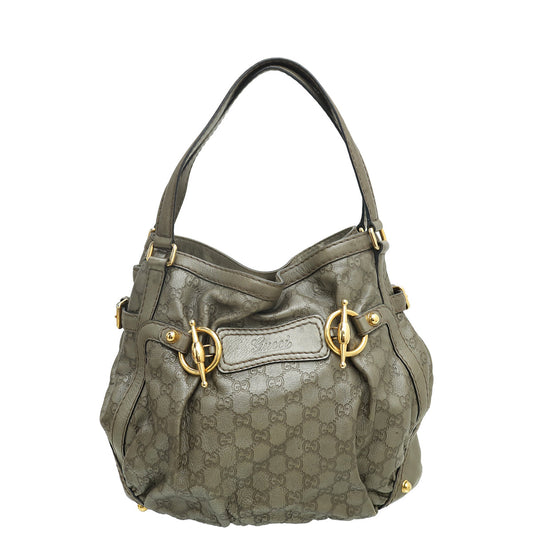 Gucci Metallic Grey Guccissima Medium Jockey Tote Bag