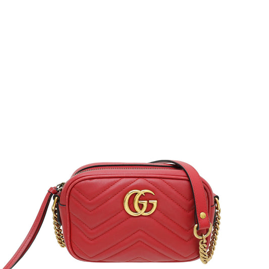 Gucci Red GG Marmont Camera Mini Bag