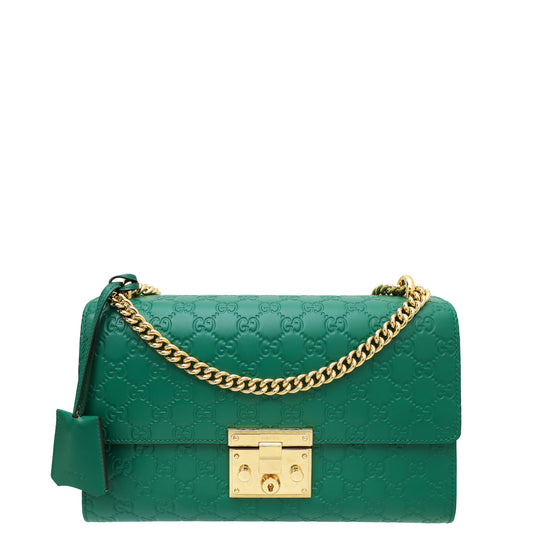 Gucci Green Guccissima Padlock Medium Bag