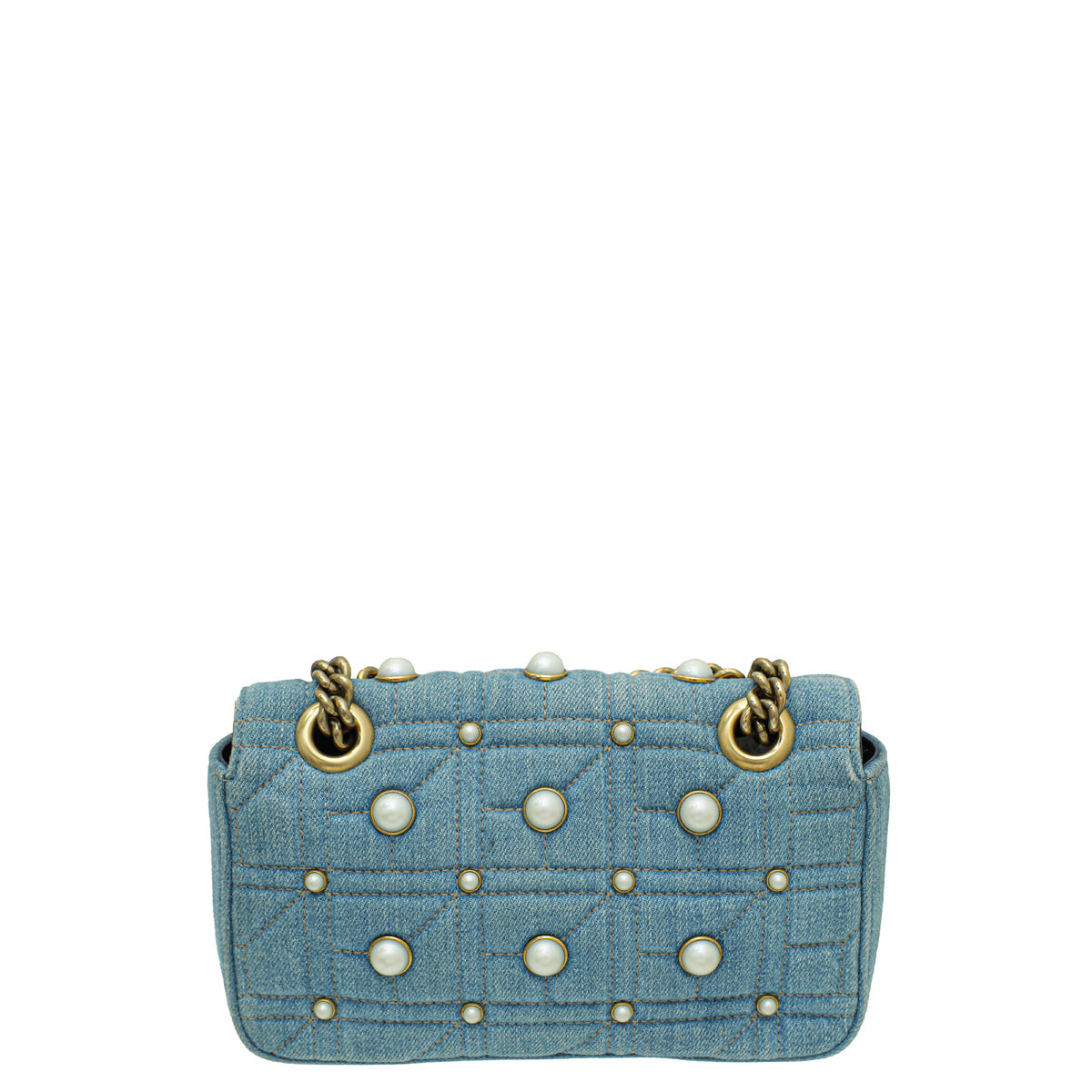 Gucci Blue GG Denim Marmont Pearl Mini Shoulder Bag