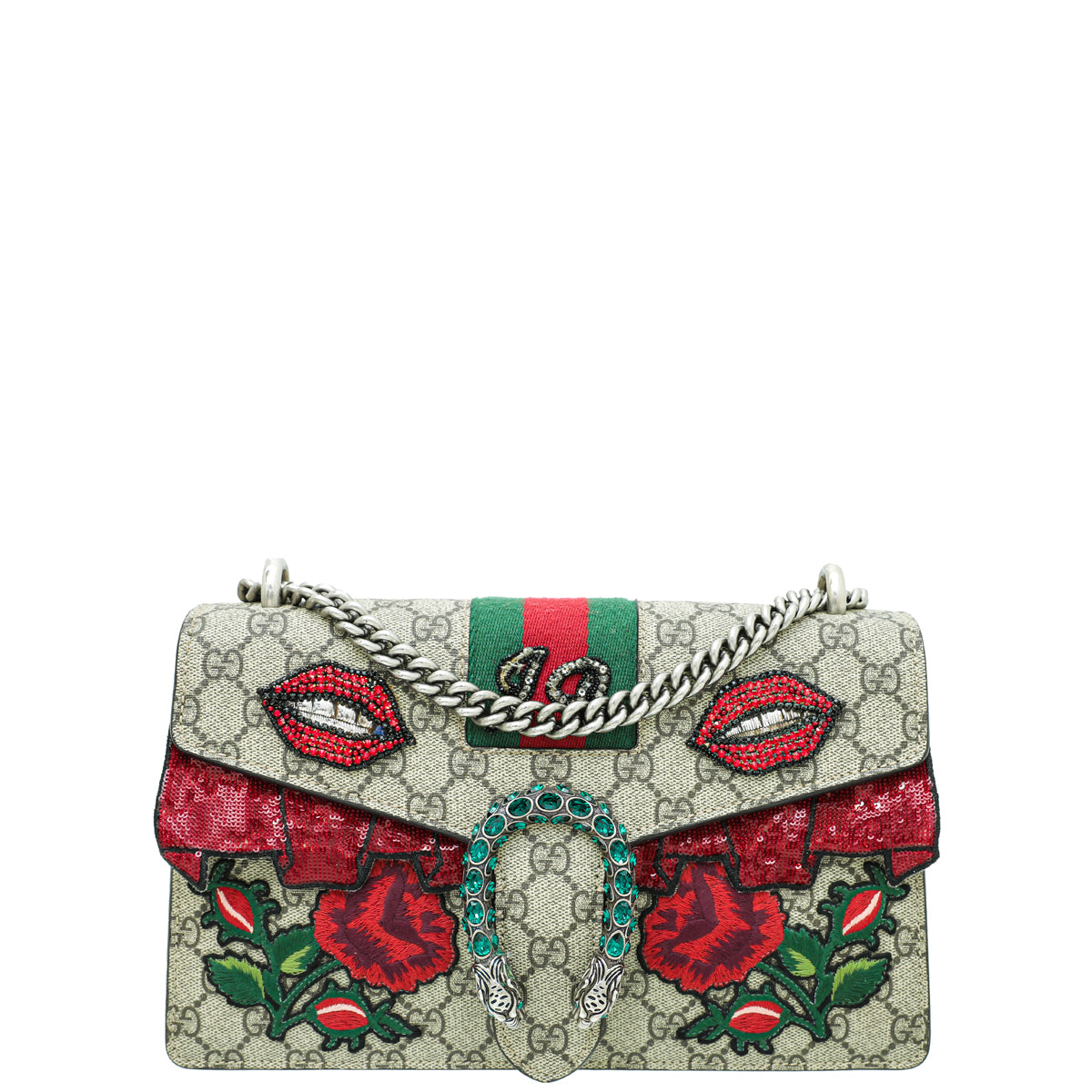 Gucci Ebony Multicolor Crystal Sequins Embroidered Personalized Small Dionysus Bag