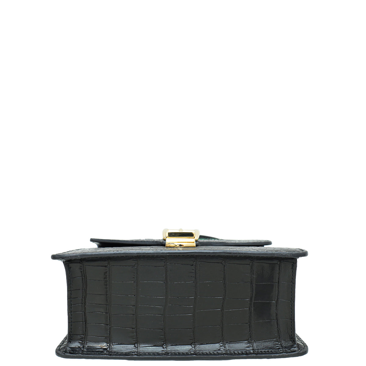 Gucci Shiny Black Alligator Sylvie Mini Top Handle Bag