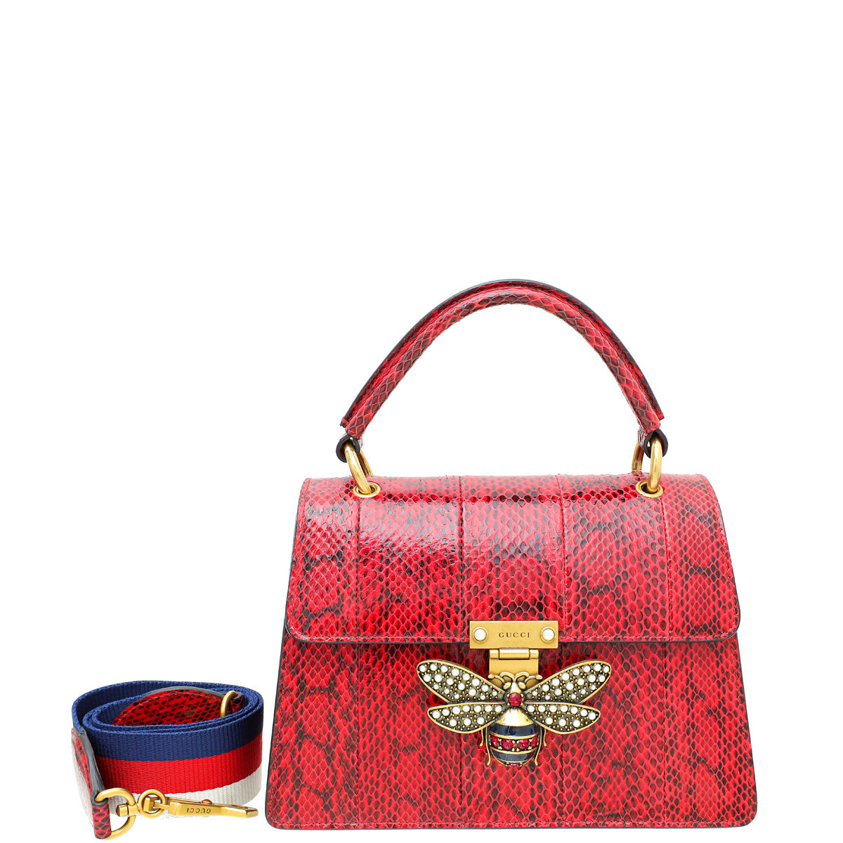 Gucci Red Aged Python Queen Margaret Top Handle Bag