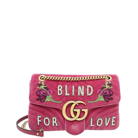 Gucci Pink GG Velvet Marmont Blind For Love Medium Bag