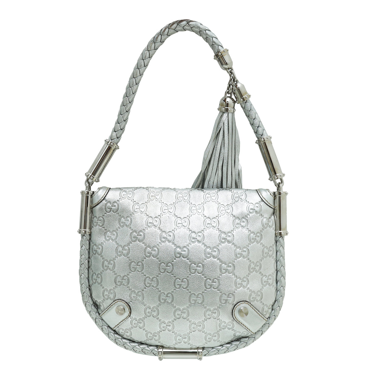 Gucci Metallic Silver Guccissima Britt Tassel Small Bag