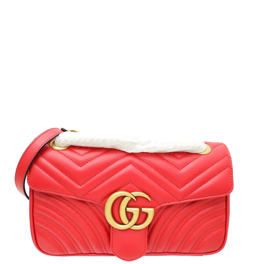 Gucci Red GG Marmont Matelasse Small Shoulder Bag