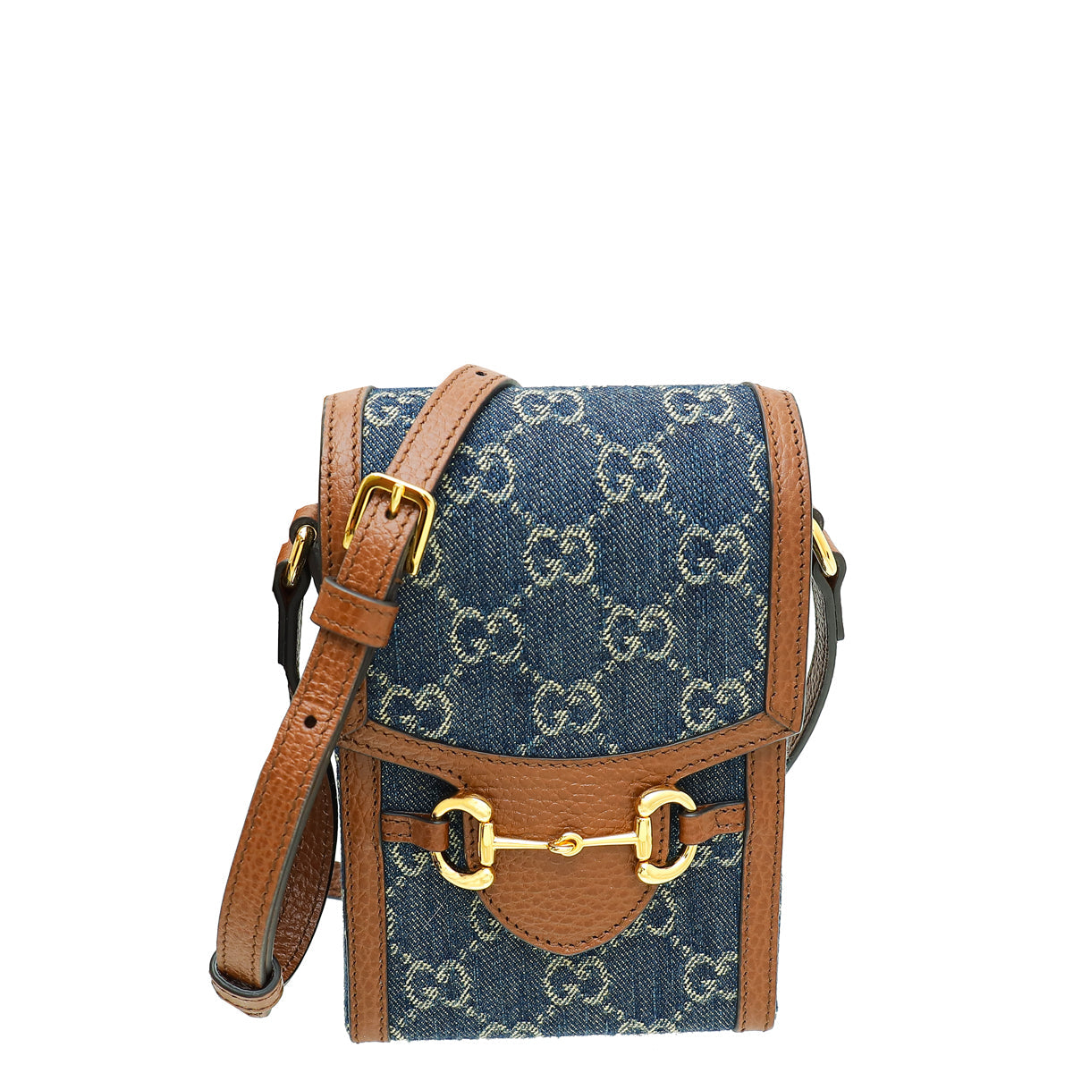 Gucci GG Denim Bicolor Horsebit 1955 Mini Rectangular Bag