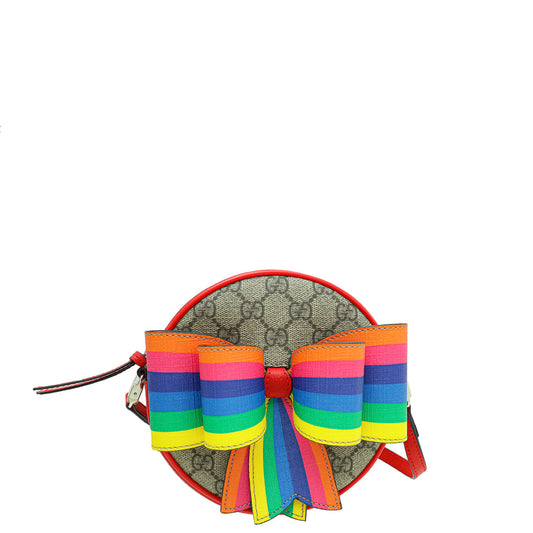 Gucci Multicolor GG Supreme Ribbon Rainbow Round Shoulder Bag