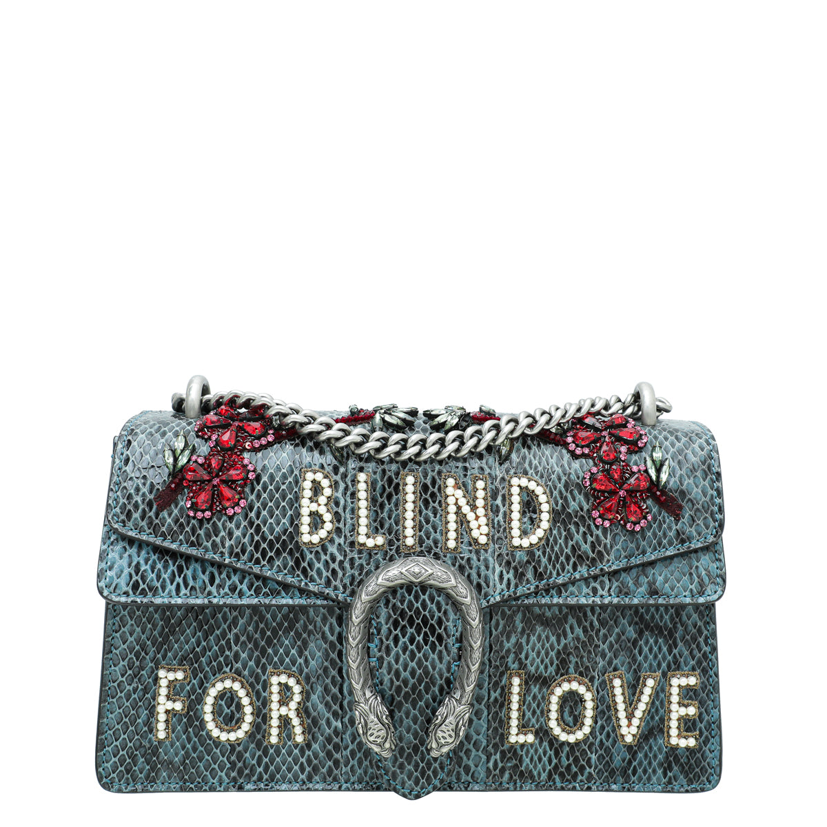 Gucci Marine Blue Python Crystal Embellished "Blind for Love" Dionysus Bag