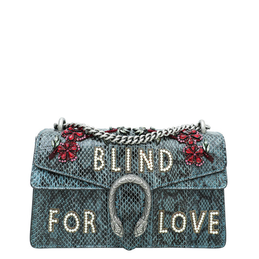 Gucci Marine Blue Python Crystal Embellished "Blind for Love" Dionysus Bag