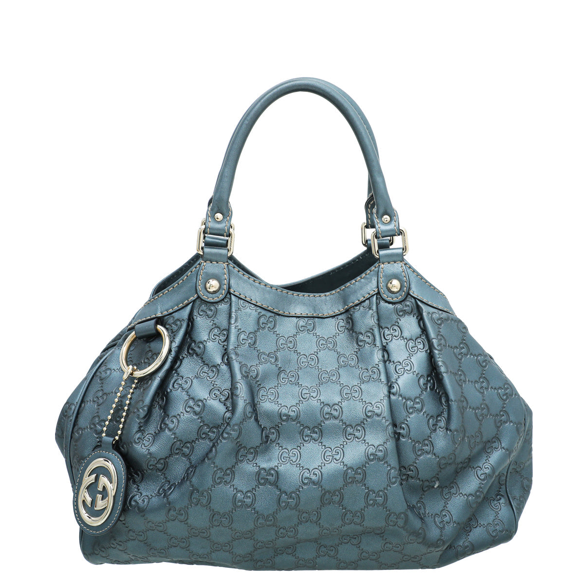 Gucci Metallic Slate Blue Guccissima Sukey Tote Medium Bag