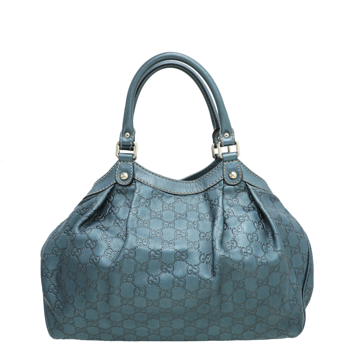 Gucci Metallic Slate Blue Guccissima Sukey Tote Medium Bag