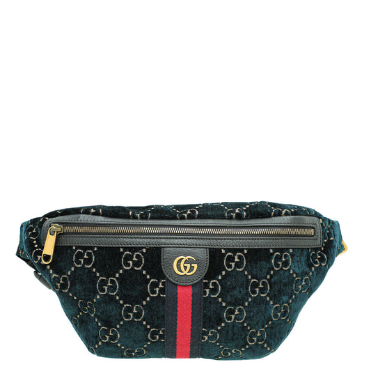 Gucci Petrolum Blue Velvet GG Web Belt Bag