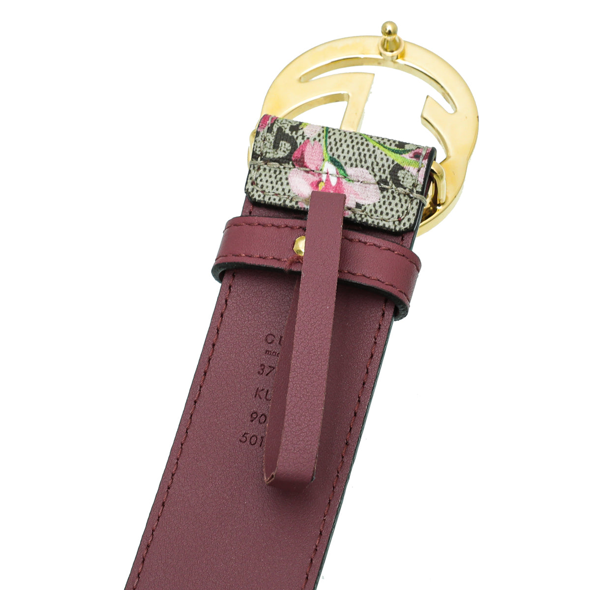 Gucci Dusty Pink Multicolor Double G Blooms Print Belt 36