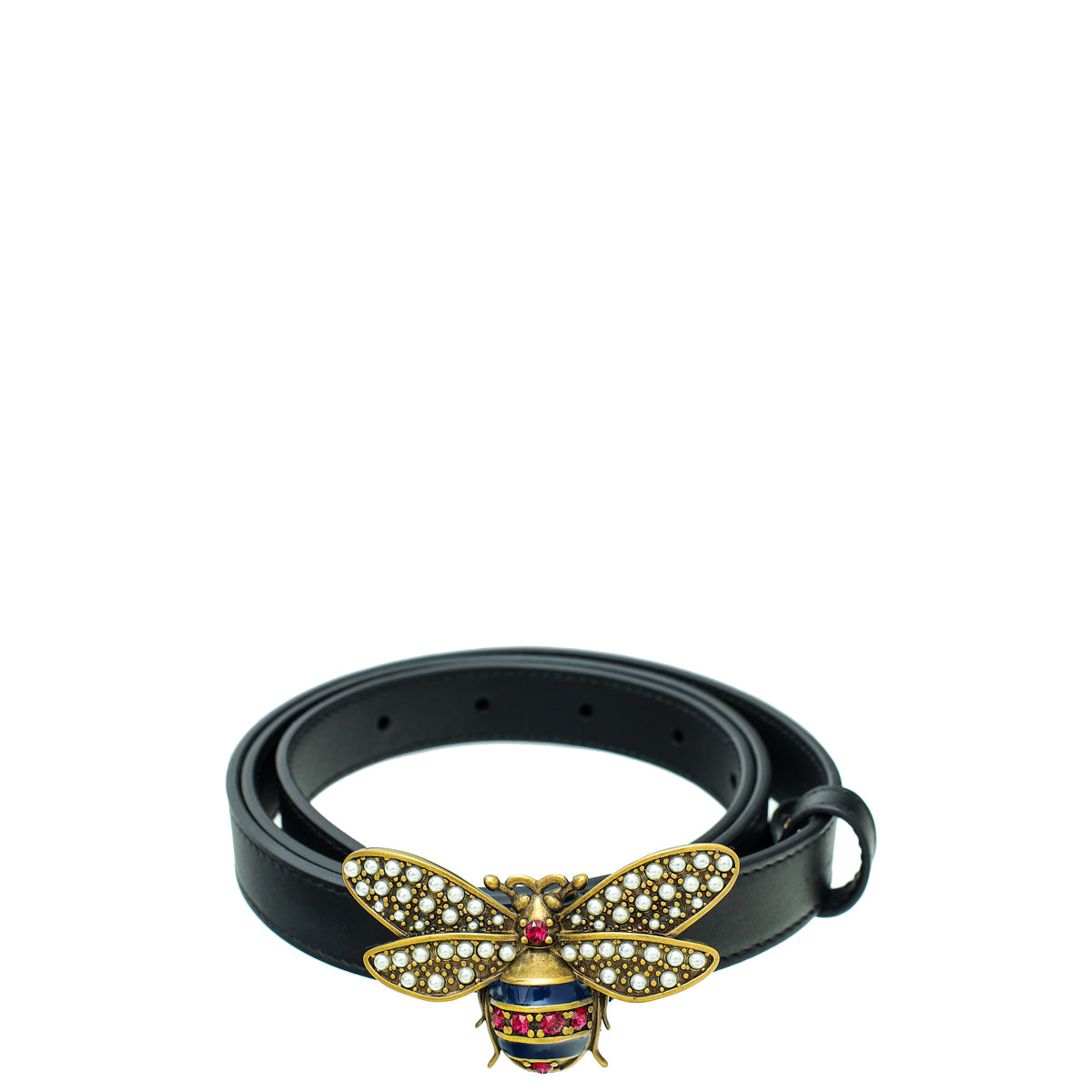 Gucci Black Queen Margaret Bee Slim Belt 34