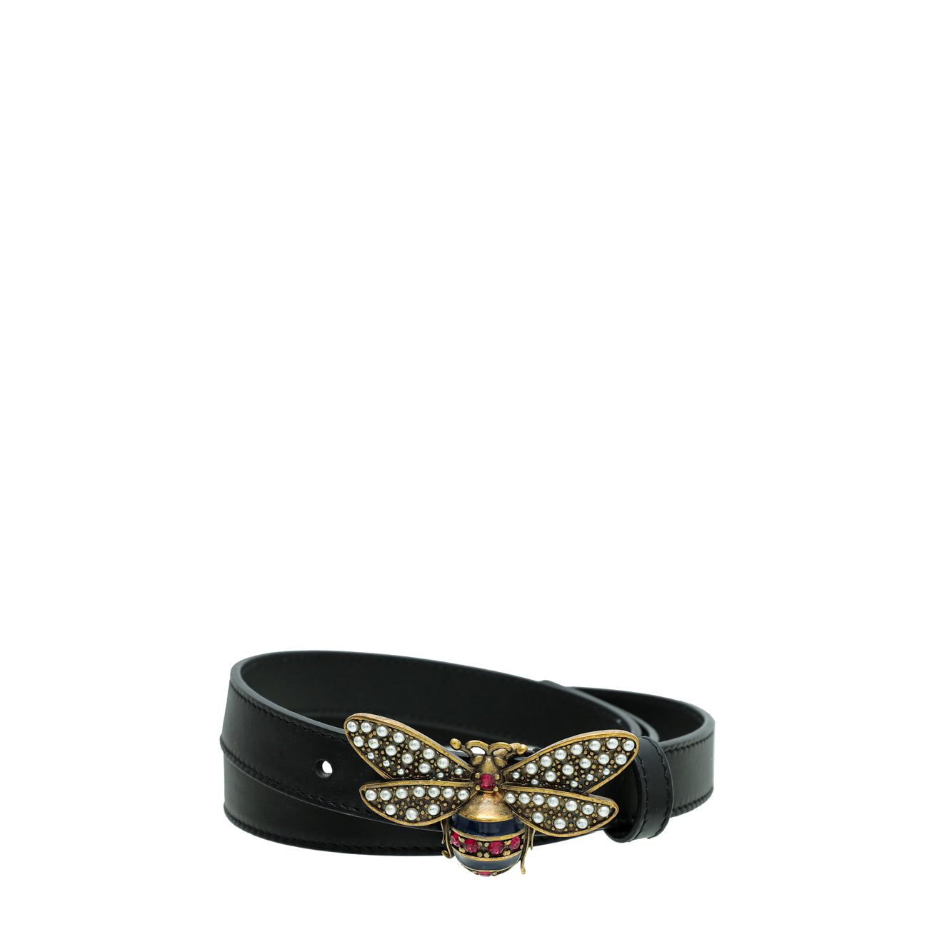 Gucci Black Queen Margaret Bee 20mm Belt 32