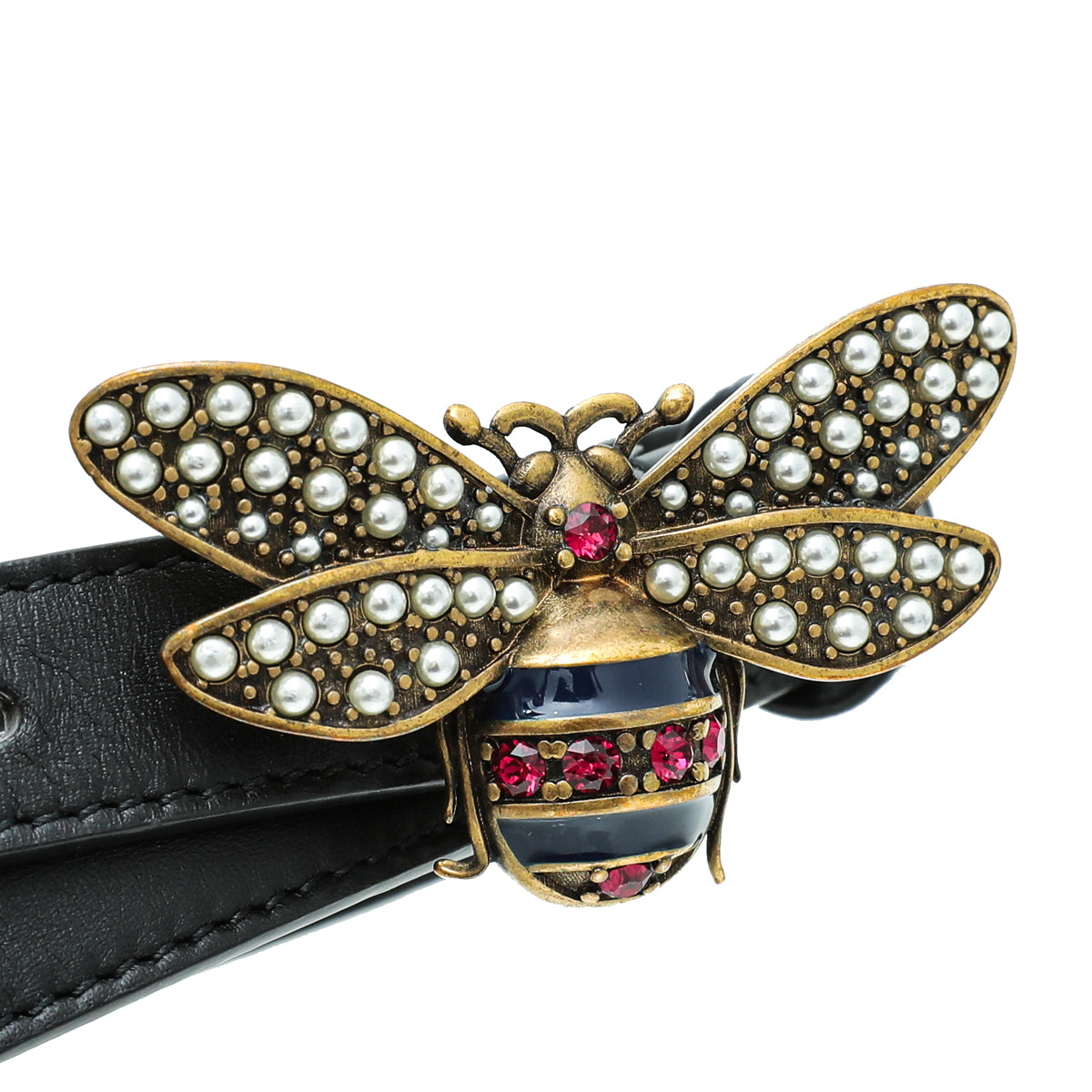 Gucci Black Queen Margaret Bee 20mm Belt 32