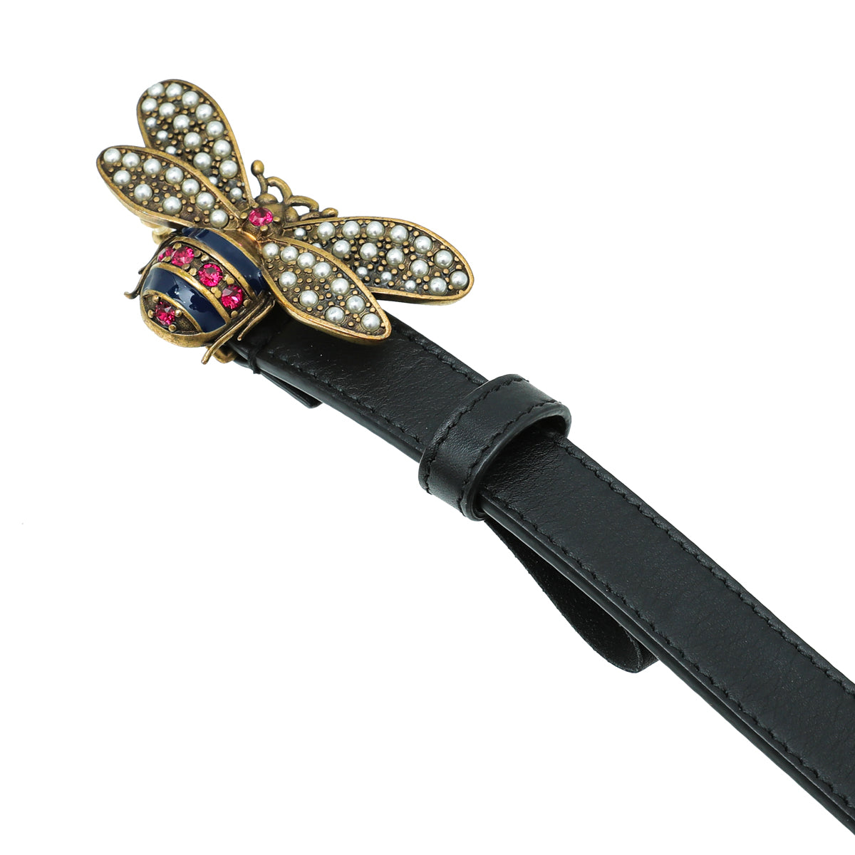 Gucci Black Queen Margaret Bee 20mm Belt 32