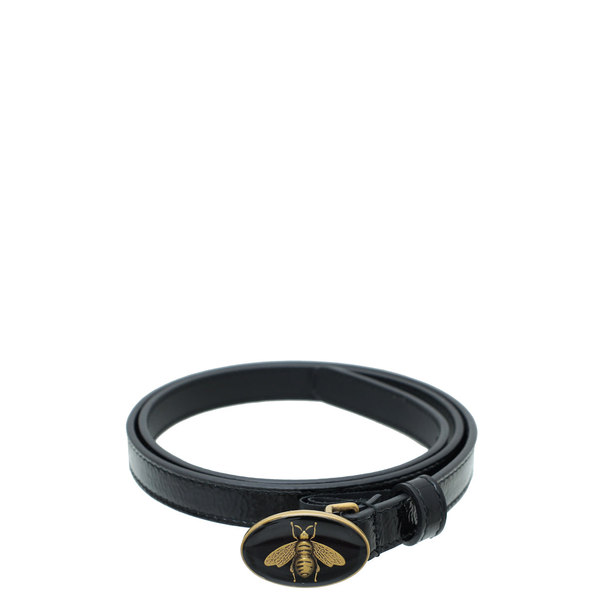 Gucci Black Enamel Bee Belt 32