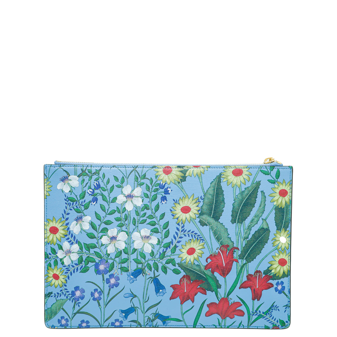 Gucci Blue Multicolor Bamboo New Flora Zip Pouch