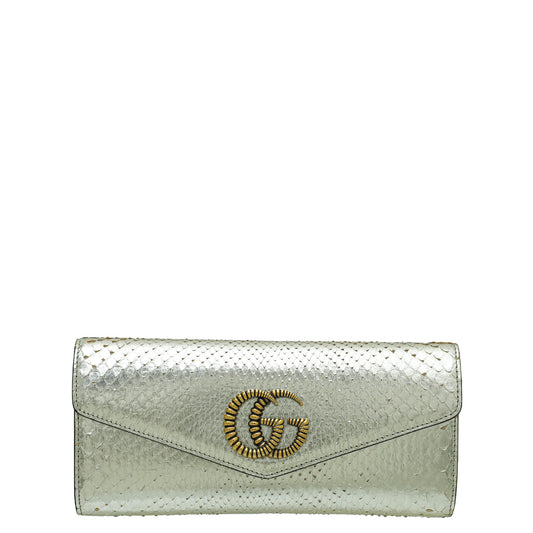 Gucci Gold Snakeskin GG Broadway Clutch