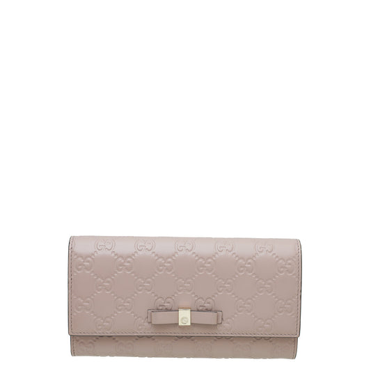 Gucci Baby Pink GG Guccissima Bow Continental Wallet