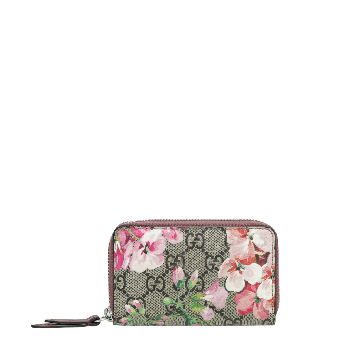 Gucci Bicolor GG Supreme Blooms Zip Around Card Case Wallet